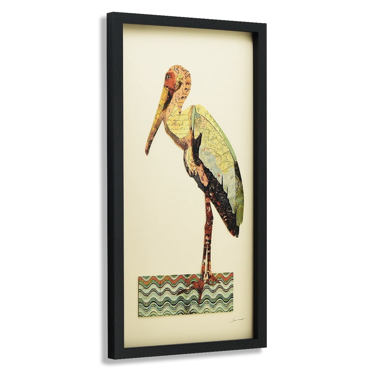 Empire Art Direct Crane Dimensional Collage Framed Graphic Art Under Glass Wall Art, 17" x 33" x 1.4", Ready to Hang