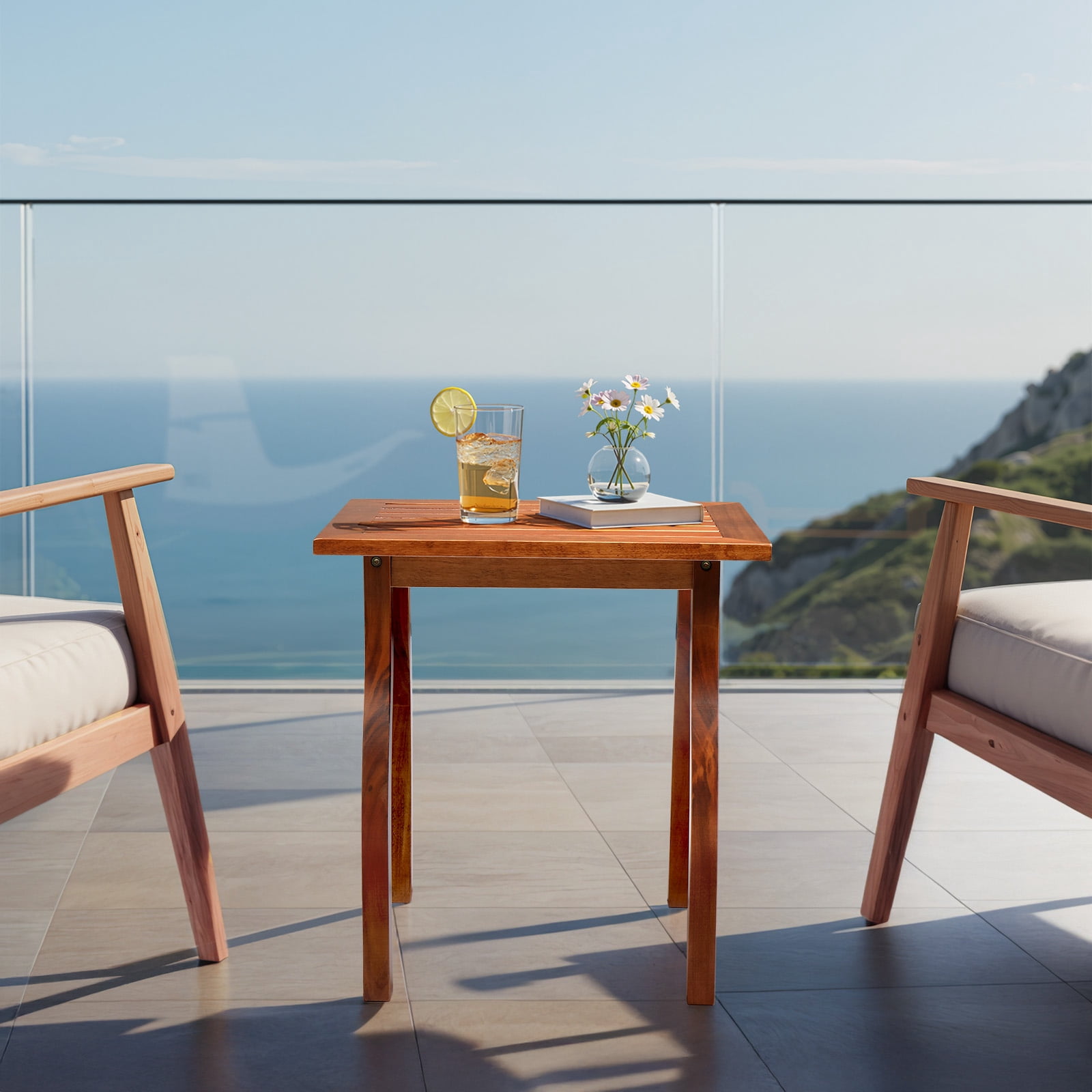 Ktaxon 20in Wood Side Table, Patio Coffee End Table with Curved Leg, for Indoor Outdoor Balcony Lawn Pool, Natural