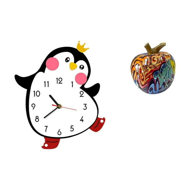 Reloj de pared,Reloj de pared silencioso y decorativo que no hace tictac,Reloj de pared silencioso de pingüino pequeño Reloj de madera,Estatua de estatuilla,Estatuas de resina Escultura