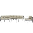 thumbnail image 2 of Modway Shore 7 Piece Outdoor Patio Aluminum Sectional Sofa Set in Silver Beige, 2 of 8