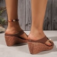 thumbnail image 5 of Rokment Women's Cork Footbed Wedges Dressy Slippers Sandals Stylish Casual Cross-Band Leather Platform Chunky Slip on High Heels Beach Summer Dress Slides Shoes Brown Size 9, 5 of 7