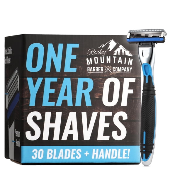 Razor Blades for Men - Includes Handle and 30 Refill Blades - Triple-Blade Razor Cartridges with Lubricating Strip, Pivoting Head and Textured Grip Handle For One Year of Shaves by Ro