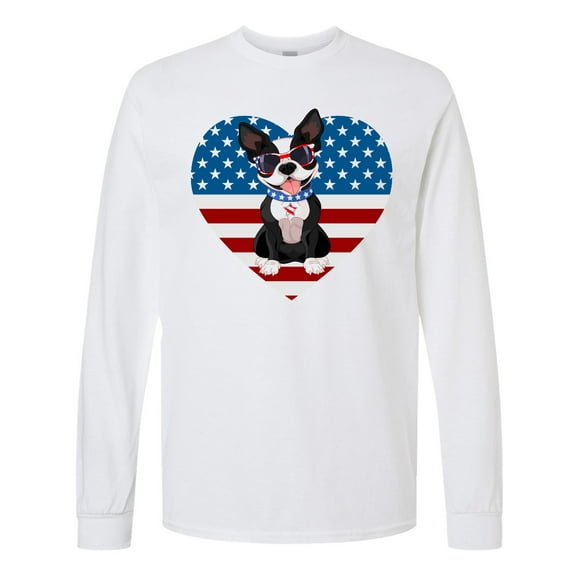 Inktastic Boston Terrier Dog Us Flag July 4th Long Sleeve T-Shirt