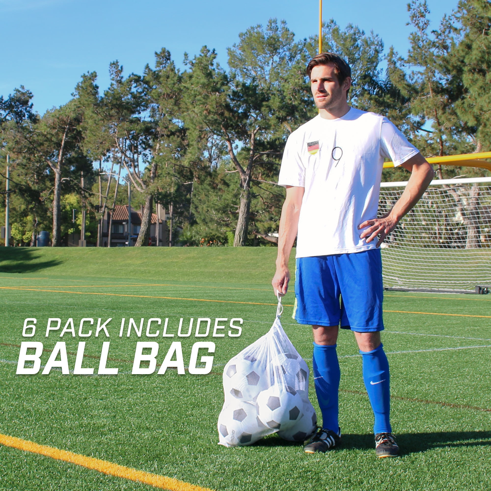 GoSports Classic Soccer Ball 6 Pack - Size 4 - with Premium Pump and Carrying Bag