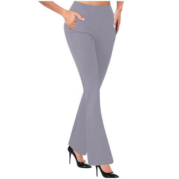 ZVAVZ Dress Pants for Women Plus Size,Women's Straight Leg Solid Color Flare Yoga Pants Casual High Waisted Ladies Slacks for Office Work Business Flash Sale Gray L
