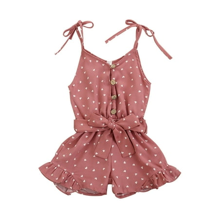 

EHTMSAK Newborn Infant Toddler Baby Kids Strap Sleeveless Love Print Jumpsuit for Girl Summer Cotton Button Clothes Romper Pink 0-6Y 80
