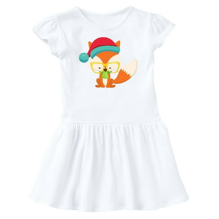 

Inktastic Hipster Fox Fox With Glasses Hat Green Scarf Gift Baby Girl Dress