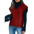 thumbnail image 1 of Asyoly Womens Winter Cable Knitted Sweater Vest V Neck Sleeveless Casual Sweaters Tops, 1 of 5