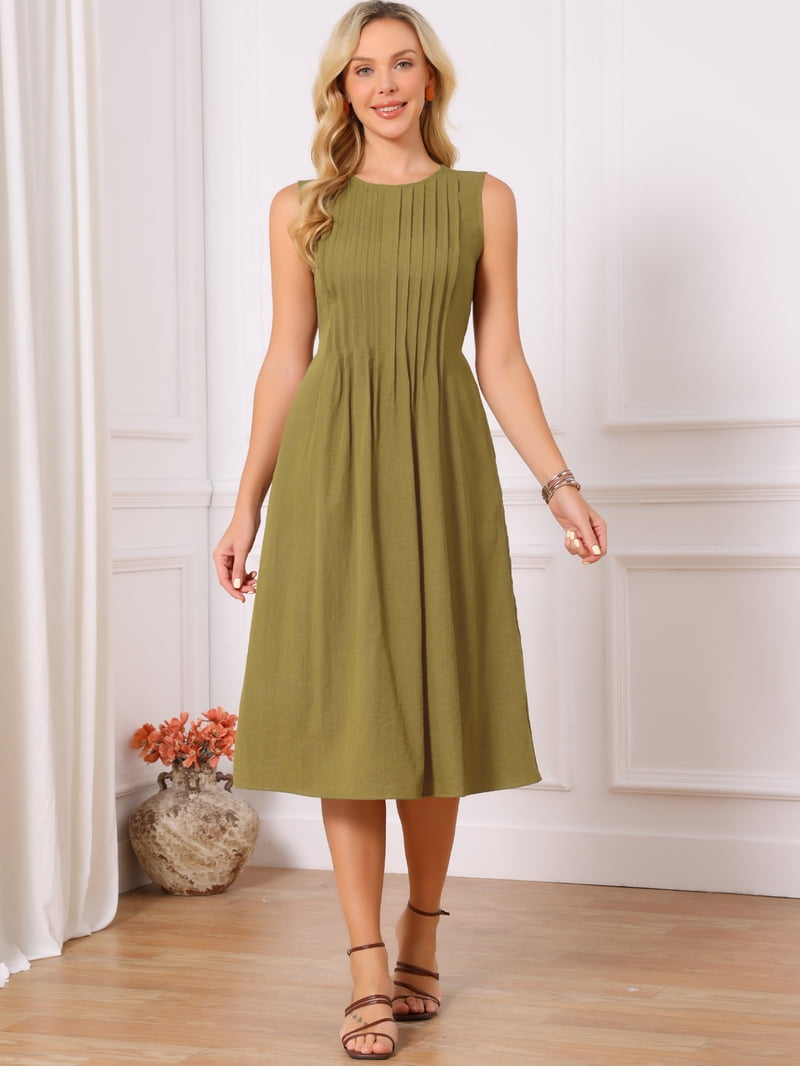 olive green midi dress formal Ottilie Olive Green Pleated Midi Dress