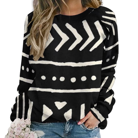 African Mud Cloth Black And White Women Casual Long Sleeve Hoodie Streetwear Pullovers Top Female Clothing