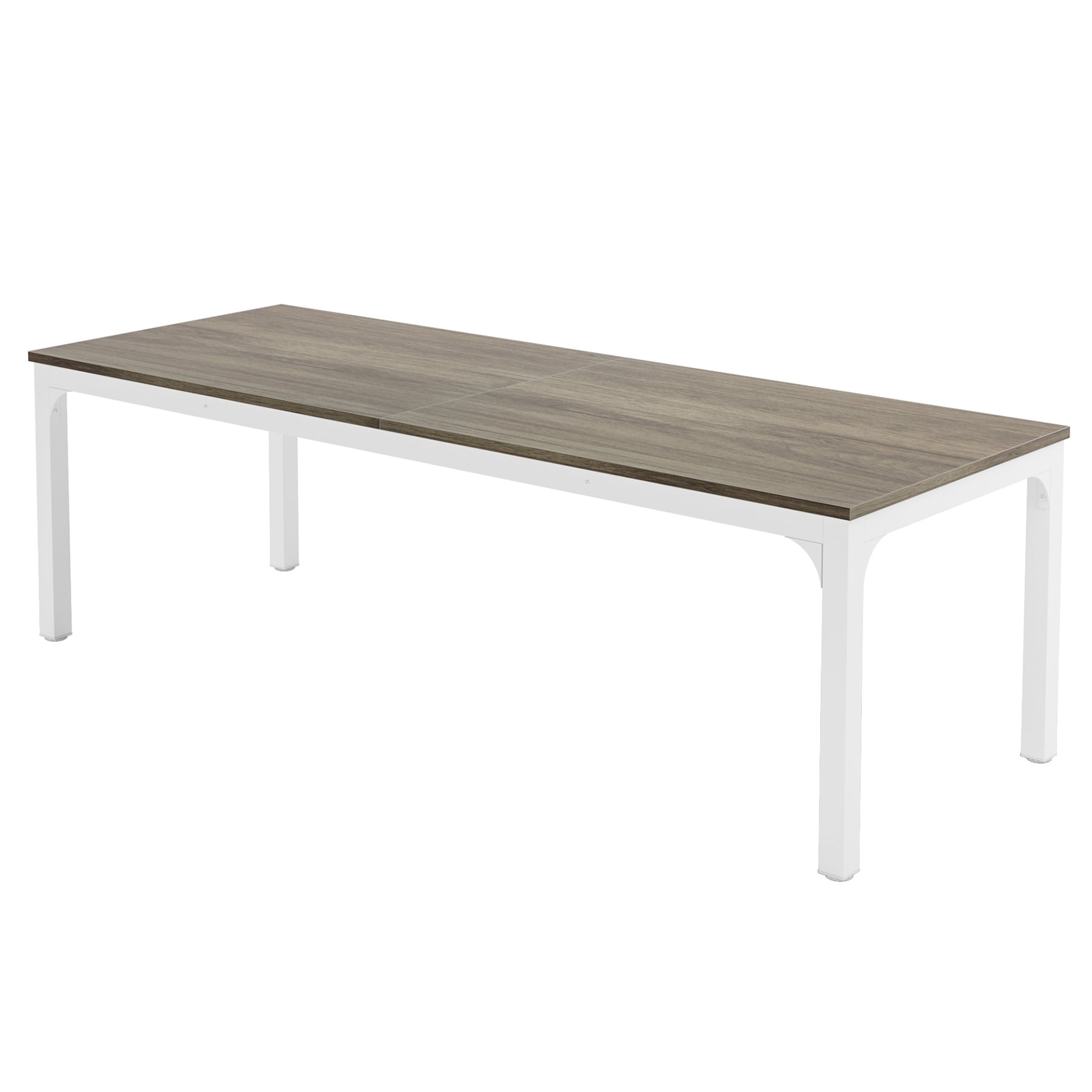 Fnova 78.7" Modern Computer Desk with Wood Desktop, Metal Frame Office Desk, Gray White