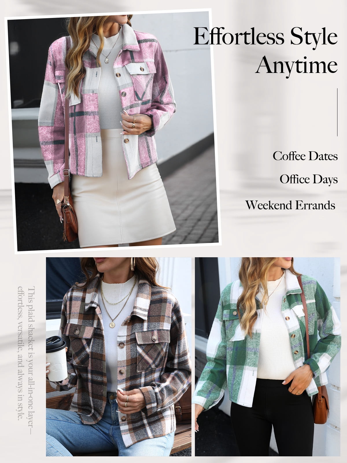 Anygrew Womens Shacket Plaid Shirts Flannel Shacket Jacket Long Sleeve Button Down Shirt Trendy Fall Outfits for Women Coats