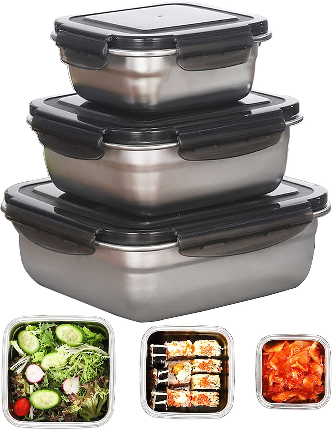 Lille Home 3-Pack Salad Food Storage Containers, 47 oz Bento Boxes, with  Lids and Removable Trays, F…See more Lille Home 3-Pack Salad Food Storage