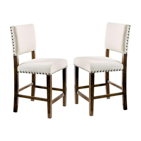 Furniture of America Elona Wood Nailhead Counter Stool in Cherry (Set of 2)