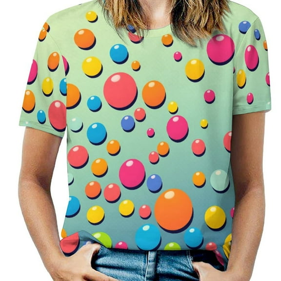 Colorful Dots T-Shirt O Neck Oversize T-Shirts Short Sleeve Classic Tees Women Summer Graphic Tops