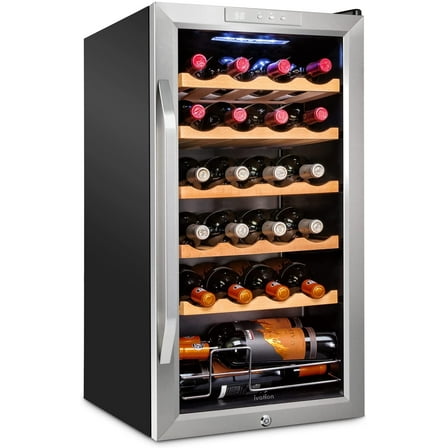 Ivation 24 Bottle Compressor Wine Refrigerator, Freestanding Wine Cooler with Lock, Stainless Steel