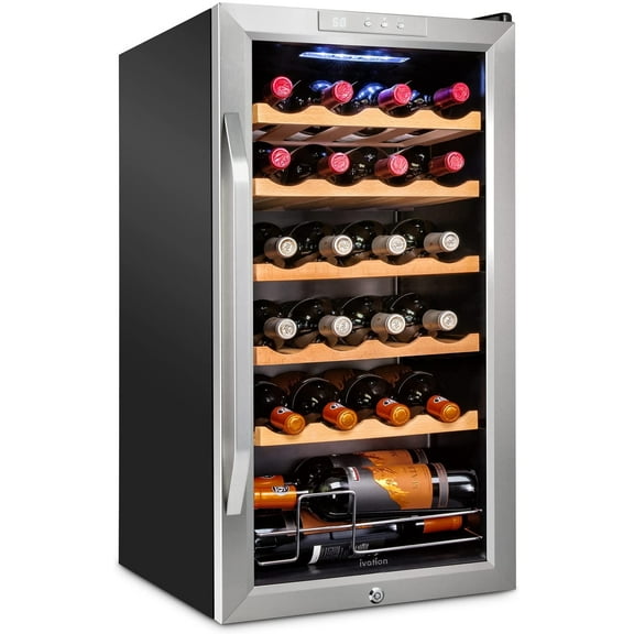 Ivation 24 Bottle Compressor Wine Refrigerator, Freestanding Wine Cooler with Lock, Stainless Steel