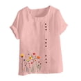 thumbnail image 4 of Staron Hauts d'Été pour Femmes 2025 Liquidation Grande Taille Tunique Habillée Hauts Amples Coton Lin Col Rond T-Shirts Décontractés Tendance Manches Courtes Roulées Hauts d'Été Floraux, 4 of 4