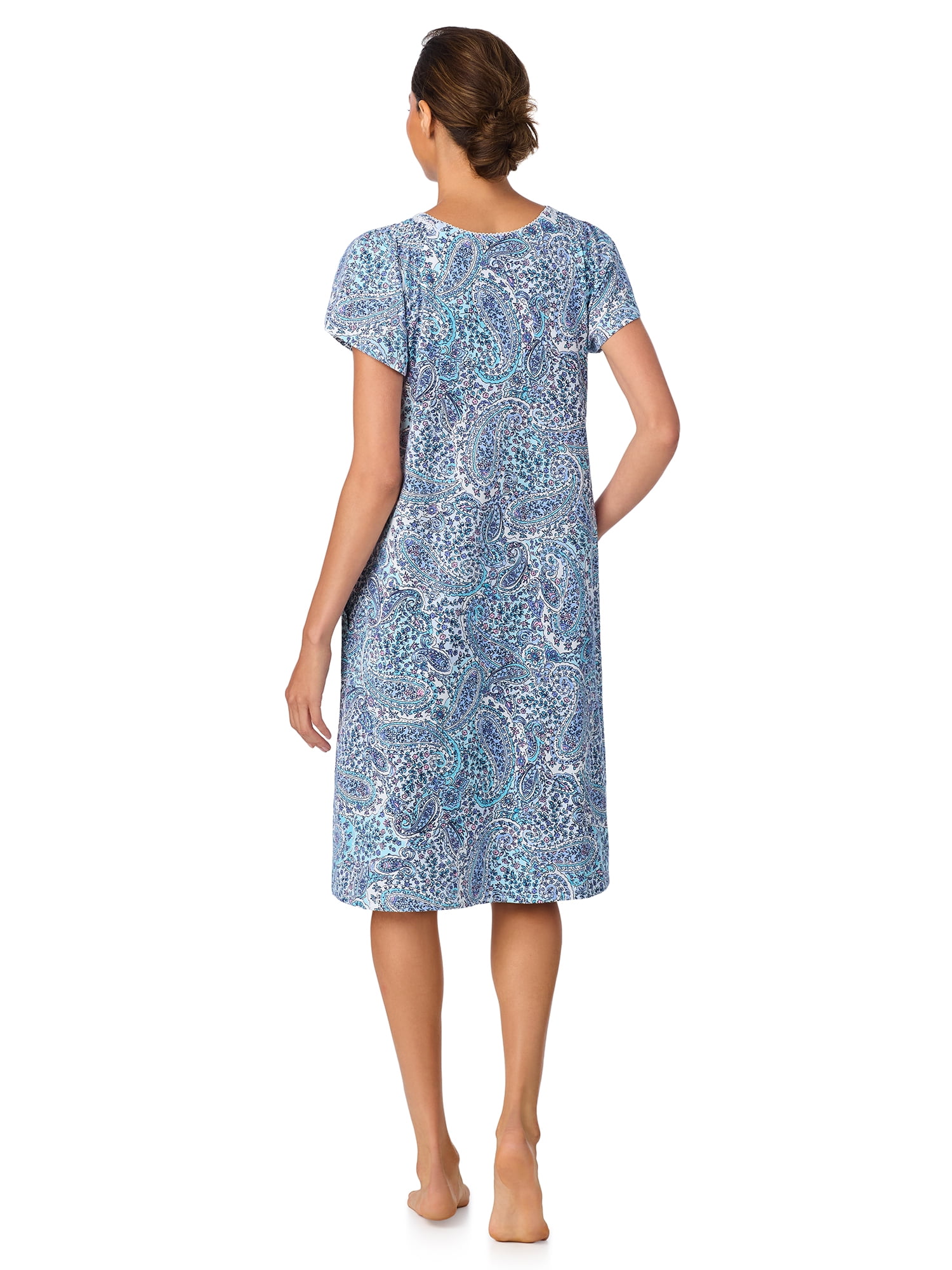 Aria Women's 100% Cotton Raglan Sleeve Smocked Neck 40" Sleepwear Gown, Sizes XS-5X