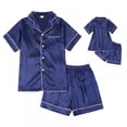 thumbnail image 3 of Little Girl Imitate Silk Pajamas Set,Short Sleeve Tops+Short Pants Sleepwear Suit,5-14Y, 3 of 3