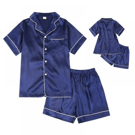 

Clearance Sale Summer Kid s Pajamas Sets Cute Refreshing Cool Silk Payamas Clothes Kids soft Sleepwear Short Sleeve Top+Shorts 2pcs