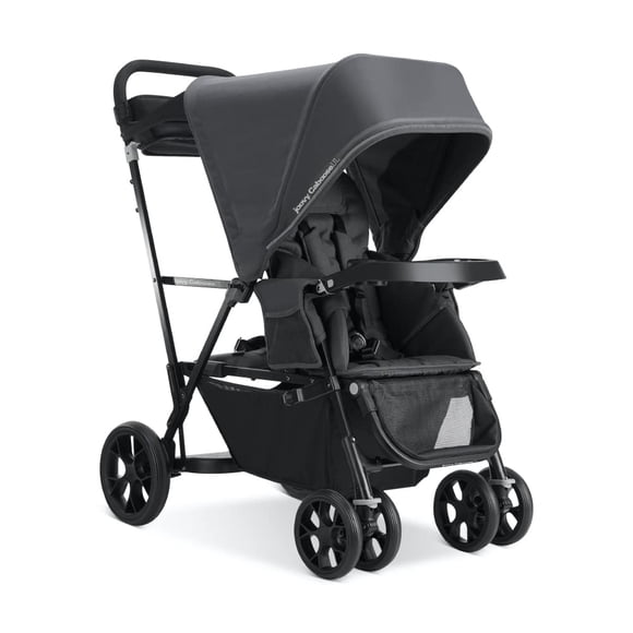 Joovy Caboose UL Sit and Stand Double Stroller with Bench Seat and Standing Platform, Plentiful Storage, Auto-Lock Quick-Fold, and Extended Sun Canopy, Jet