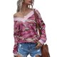 thumbnail image 1 of Camiseta de mujer Camuflaje Empalme Cuello en V Fuera del hombro Manga larga Casual Camisetas suelta Abanopi Rosa/Medio, 1 of 4
