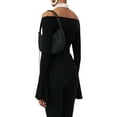 thumbnail image 3 of Women Y2k Off Shoulder Crop Top Flare Long Sleeve Solid Slim Fit T-Shirts Fall Tops Clubwear, 3 of 6