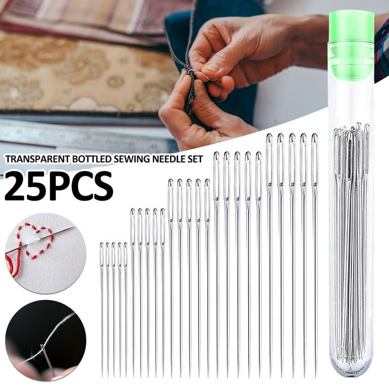 25 PCS Large Eye Sharp Sewing Needles - Stainless Steel Hand Quilting  Needles in a Handy Storage Tube