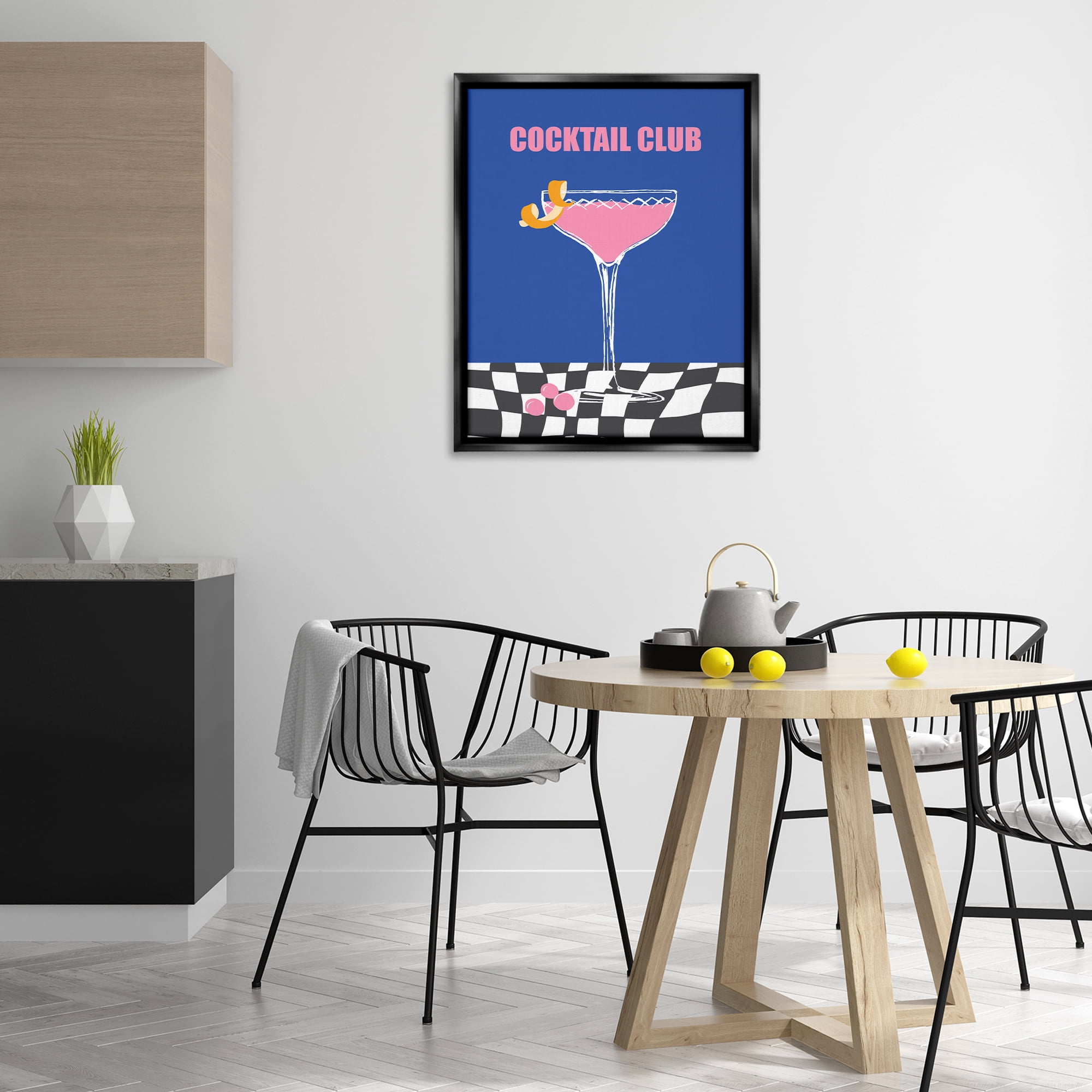 Stupell Industries Cocktail Club on Checkered Food & Beverage Painting Black Floater Framed Canvas Art Print Wall Art, 25 x 31