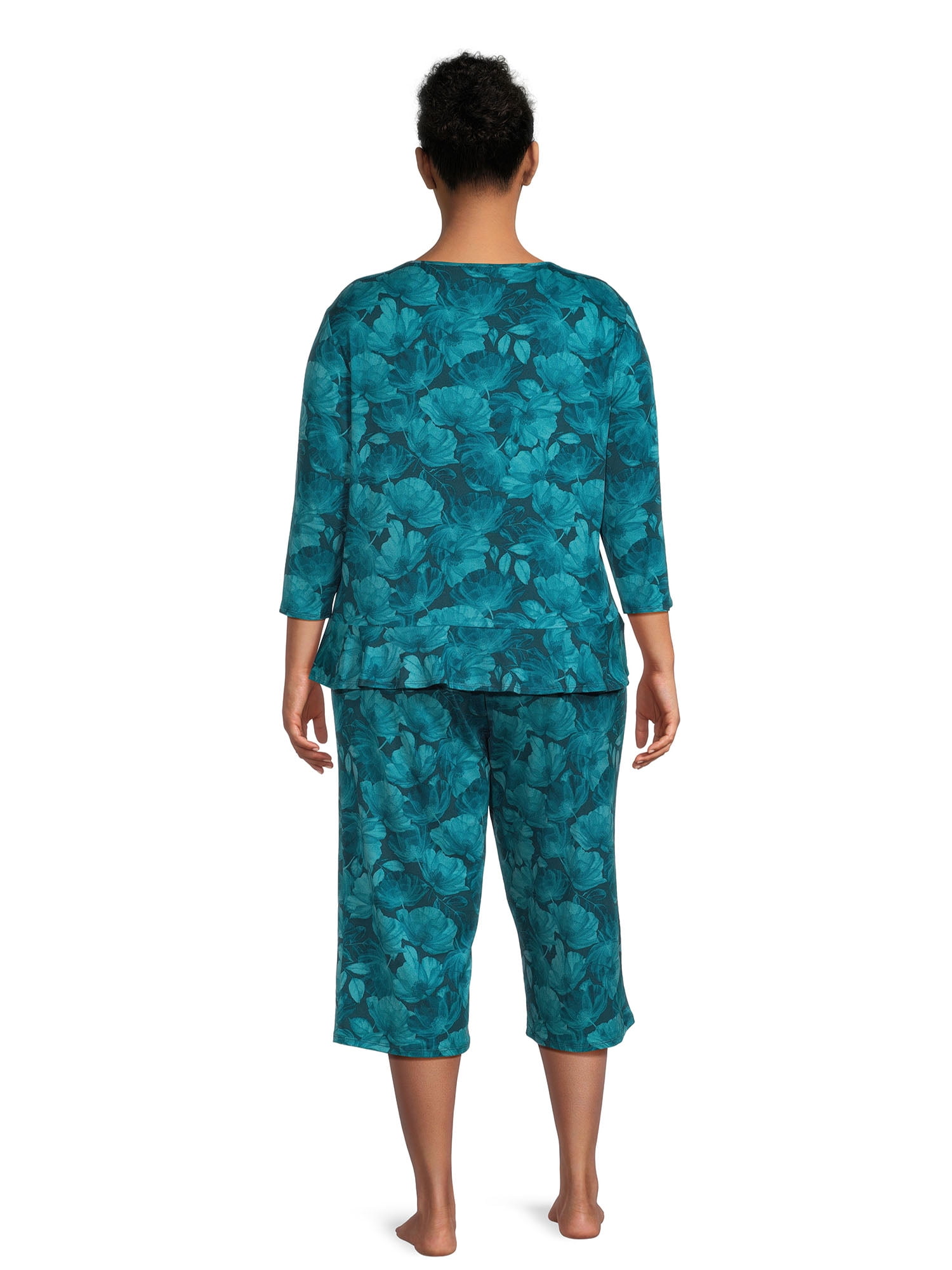 The Pioneer Woman 3/4 Sleeve V-Neck Top and Cropped Pant Pajama Set, 2-Piece, Women's
