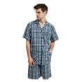 thumbnail image 2 of GLOBAL Men’s Cotton Short Sleeve and Shorts Yarn Pajama Set, Summer Soft Classic Plaid Loungewear with Pockets, Sizes S, 2 of 6