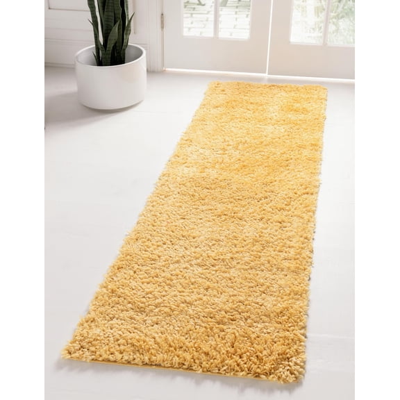 Unique Loom Davos Shag Collection Area Rug - Solid (2' x 8' Runner Sun Yellow)