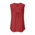 thumbnail image 5 of Womens Cotton Linen Tank Tops, Sleeveless Shirts for Women Summer Casual Vintage Solid Color Ruched Button Up V Neck Dressy Blouses, 5 of 6