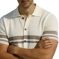 thumbnail image 6 of Men's Casual Lapel Shirt Acrylic Knit, Short Sleeve Shirt Breathable Comfort, Notch Lapel Regular Fit Button Closure, Stripe Texture Full Button Front, Daily Office | Zenithor,Khaki S, 6 of 6
