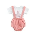 thumbnail image 1 of Qmyliery Letter Print Round Neck Bodysuit + Solid Color Suspender Pants Gift, 1 of 8