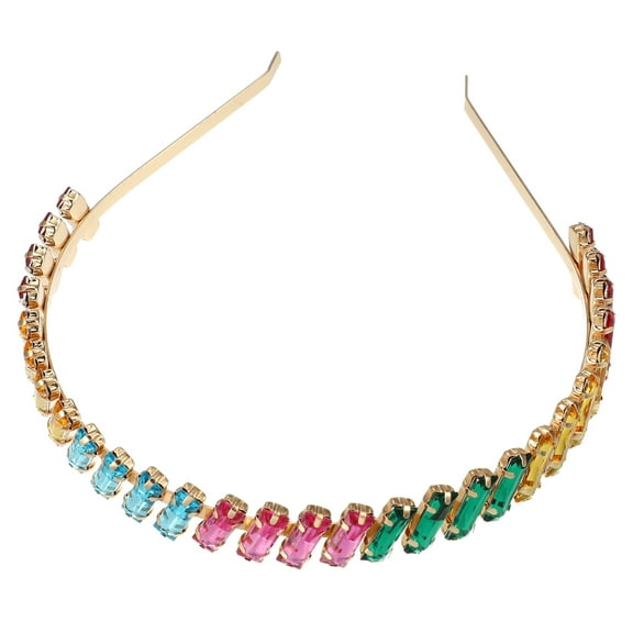 Unique Bargains Metal Colorful Glass Faux Crystal Hairband Rhinestone Headband Women Hairband Rectangle