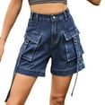 thumbnail image 3 of AGWOLF Womens Cargo Denim Shorts with Pockets Summer Casual Loose Fit Jean Shorts High Waisted Short Jeans for Teen Girls, 3 of 6