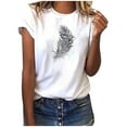 thumbnail image 1 of Offres de la Semaine Cagogo T-Shirts Amples pour Femmes Liquidation à Moins de 5 $ Hauts d'Été Imprimé Plume Manches Courtes Tunique Graphique Col Rond Basique Mignon Tuniques de Printemps Cadeaux de la Fête des Mères pour Maman, 1 of 3