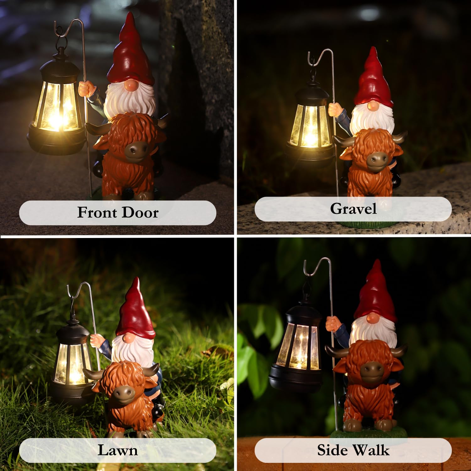 Garden Gnomes Outdoor, Highland Cow Decor, Gnomes Decorations for Yard, Gnomes Cow Decor for Outside, Gnome Garden Decor with Solar Lights, Outdoor Solar Garden Statues, Gnomes Gifts for Women