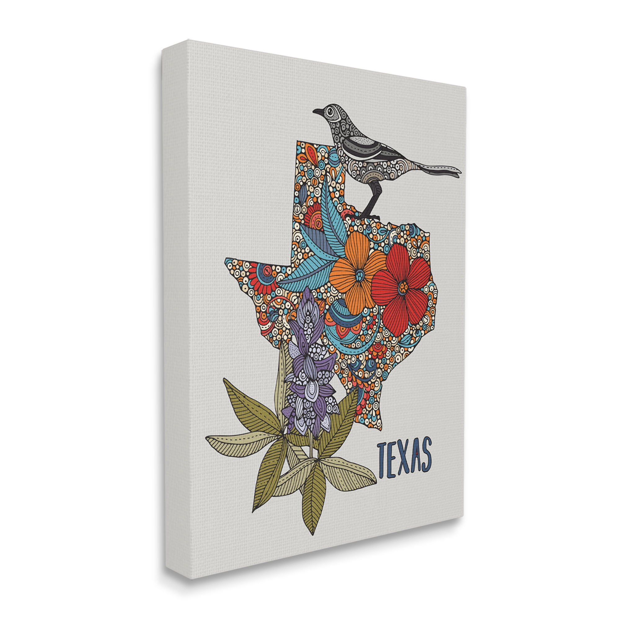 Stupell Industries Texas Bluebonnet State Bird Intricate Floral Pattern Graphic Art Gallery Wrapped Canvas Print Wall Art, Design by Valentina Harper