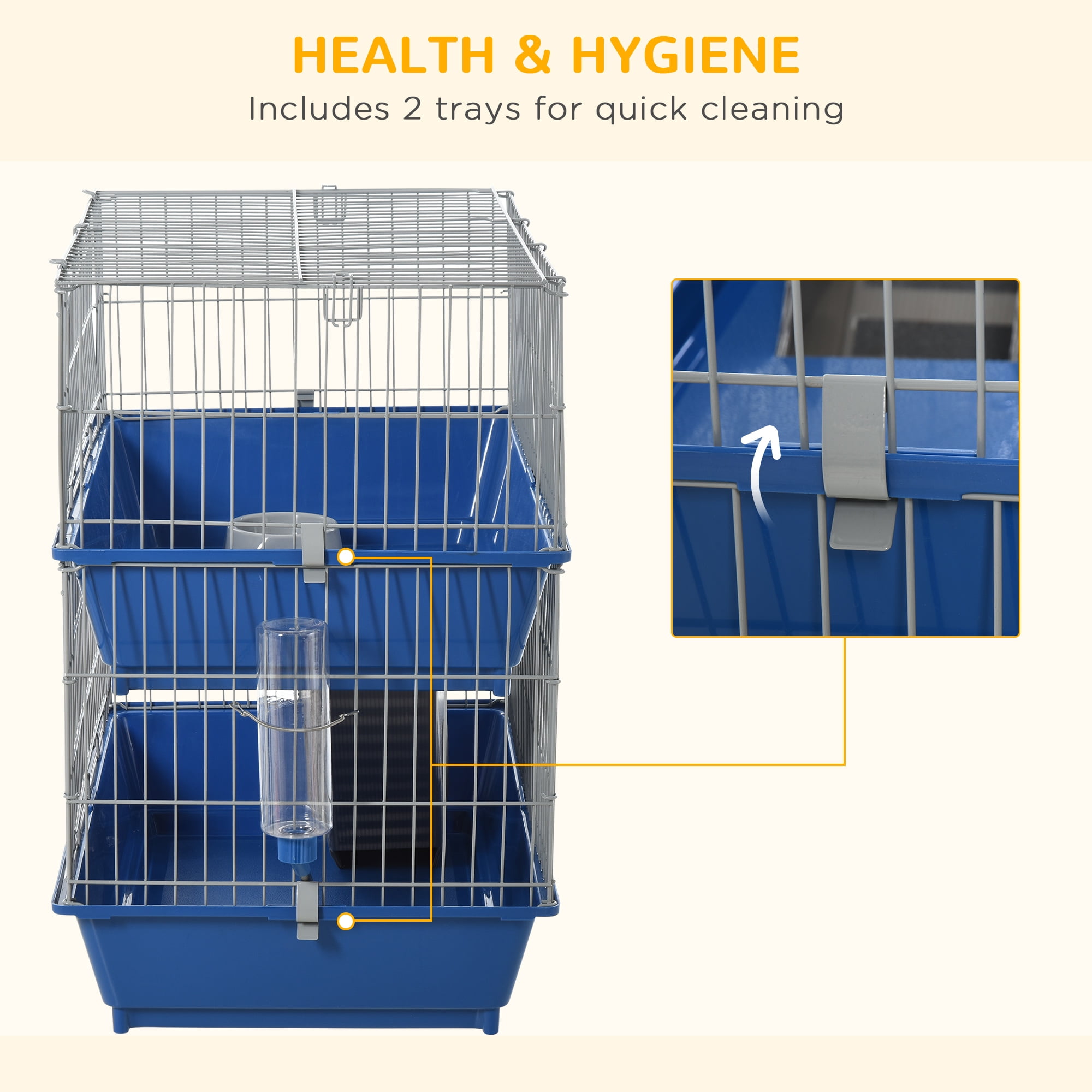 PawHut 2-Tier Mouse Cage, Ferret Cage W/ Dish and Bottle, Ramp, 2 Doors