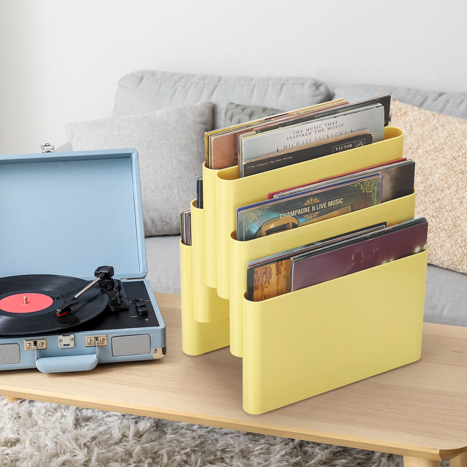 Freestanding Six Pocket Plastic Magazine Rack File Holder, Yellow