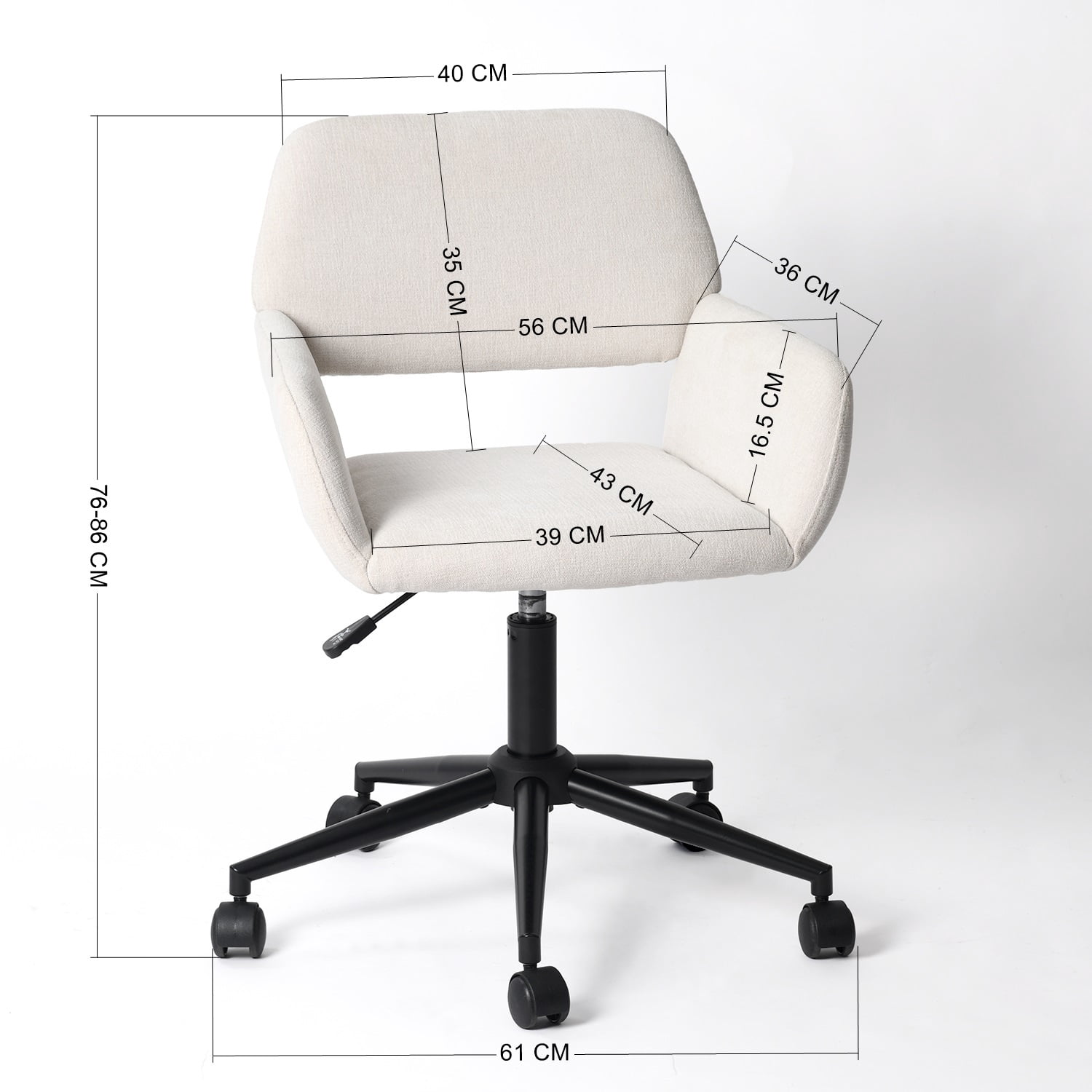Adjsutable Study Desk Chair, Upholstered Fabric Mid Back Home Office Computer Task Chair with Rolling Caters for Make-up, Vanity, Living Room, Bedroom