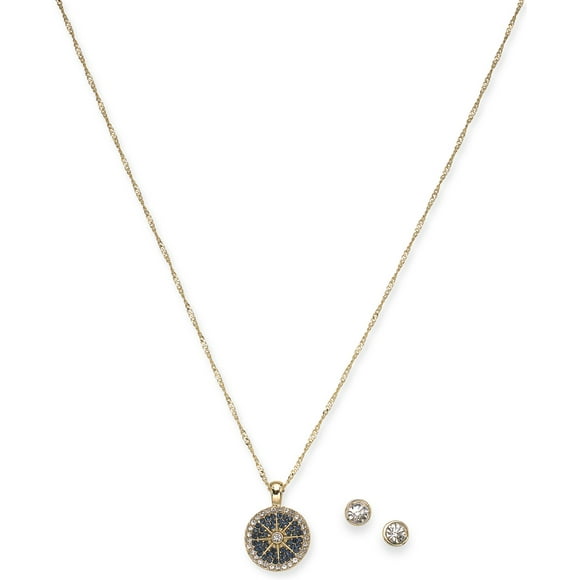 Charter Club Gold-Tone Crystal Nautical Pendant Necklace & Stud Earrings Set (17+2)