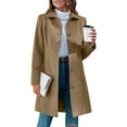 thumbnail image 4 of Antinious Womens Outerwear Solid Breasted Coat Long Sleeve Notch Lapel Warm Winter Outerwear,Warm Trench Coat,Casual Winter Coats for Women,Khaki,L, 4 of 5