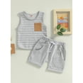 thumbnail image 2 of Bagilaanoe 2pcs Toddler Baby Boy Short Pants Set Sleeveless Striped Print Tank Tops + Shorts 6M 12M 18M 24M 3T 4T Kids Casual Summer Outfits, 2 of 8
