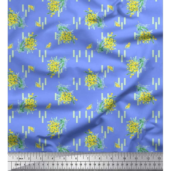 Soimoi Blue Cotton Duck Fabric Leaves & Floral Print Sewing Fabric Yard 42 Inch Wide