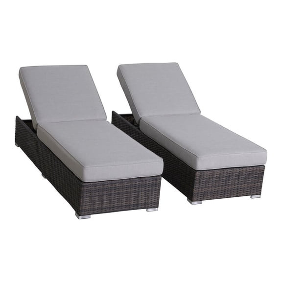 Living Source International Wicker/Rattan Chaise with Cushions in Brown/Gray