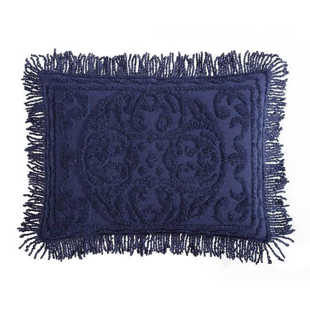 Beatrice Home Fashions Colcha de chenilla con medallón, funda estándar, color azul marino